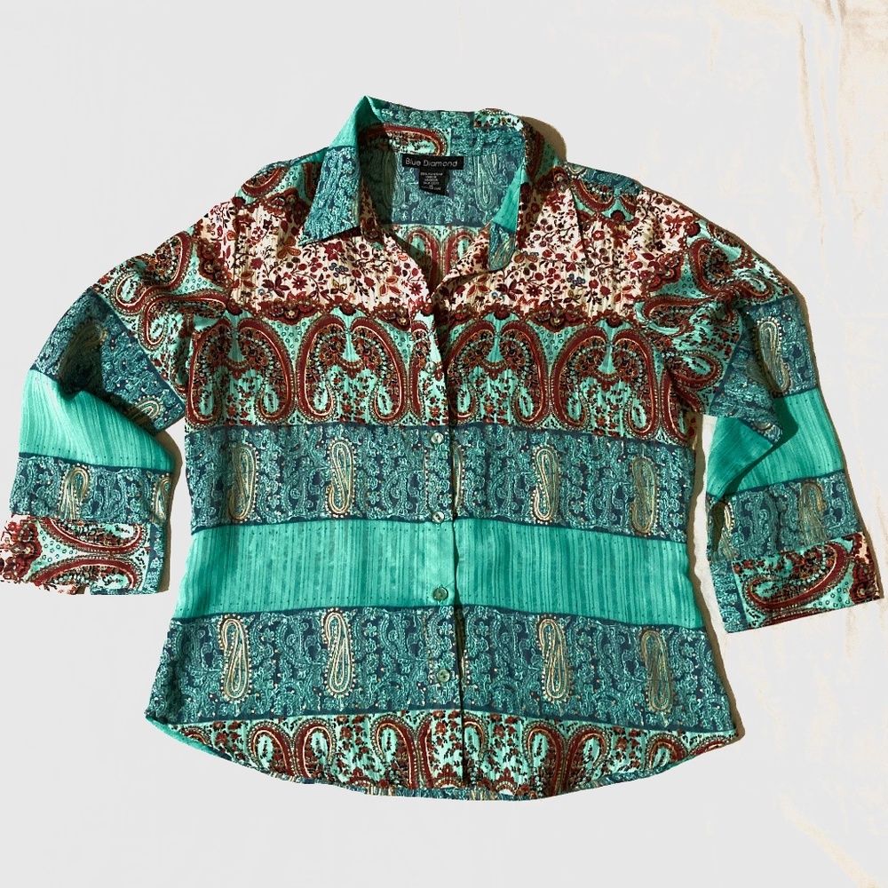 EUC Vintage Blue Diamond Boho Blouse